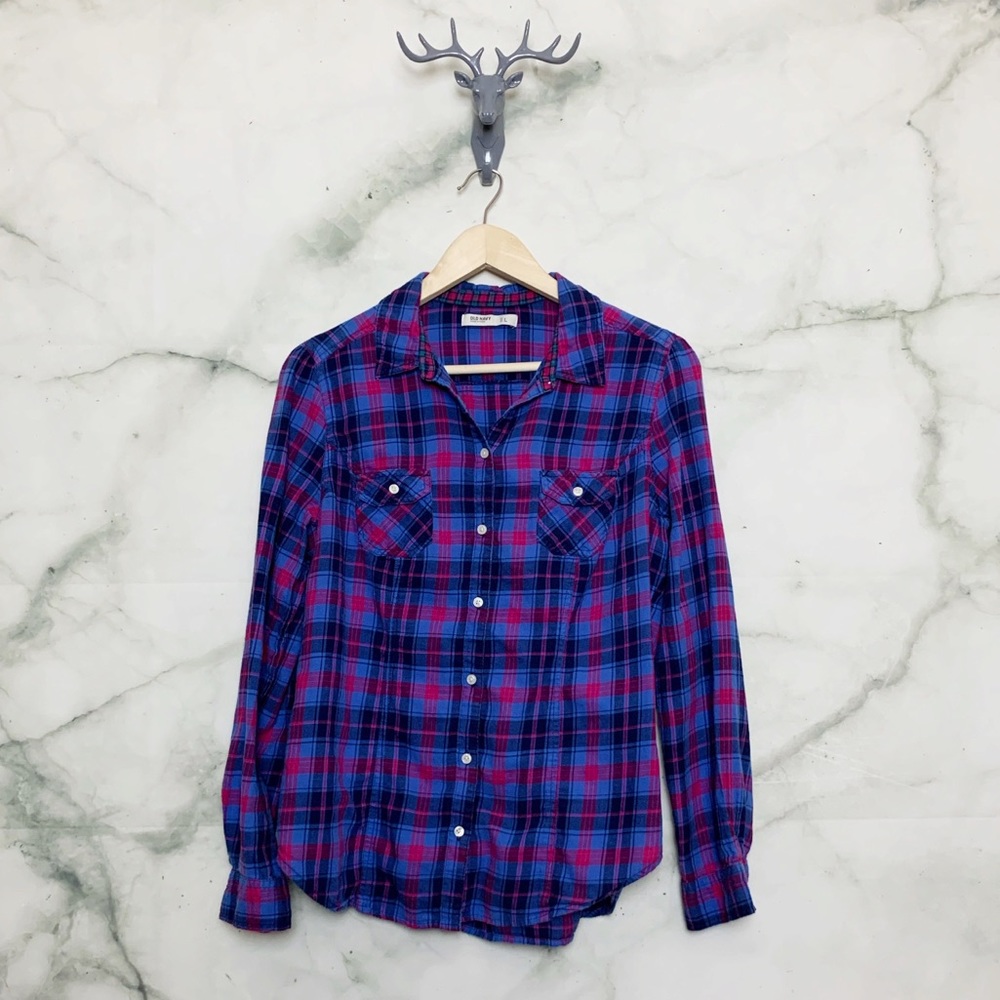 Old Navy Plaid Button Front Top Size L